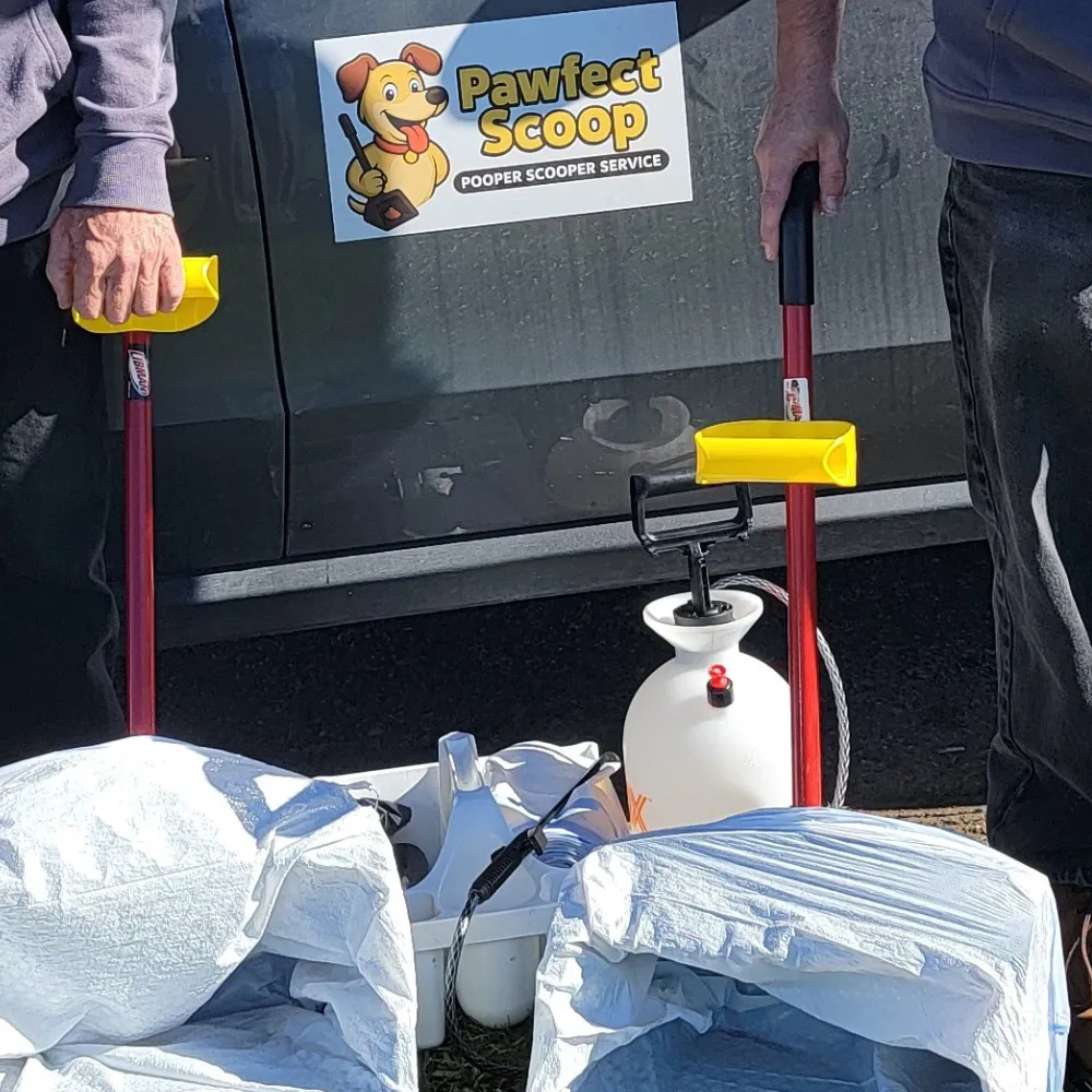 Pawfect Scoop’s pet-safe sanitizing tools used after every dog waste removal visit.